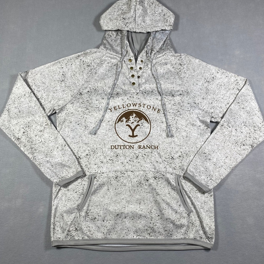 Yellowstone Dutton Ranch Hoodie Grey Marl Henley Snap Sweatshirt Womens Large